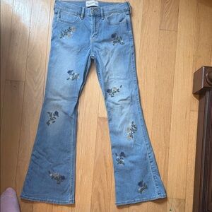 Abercrombie Kids Blue Floral Embroidered Flare Jeans